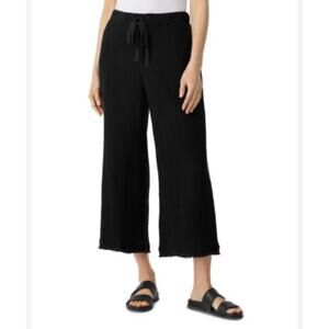Eileen Fisher Petite Black Organic Cotton Gauze Cropped Wide Leg Pants